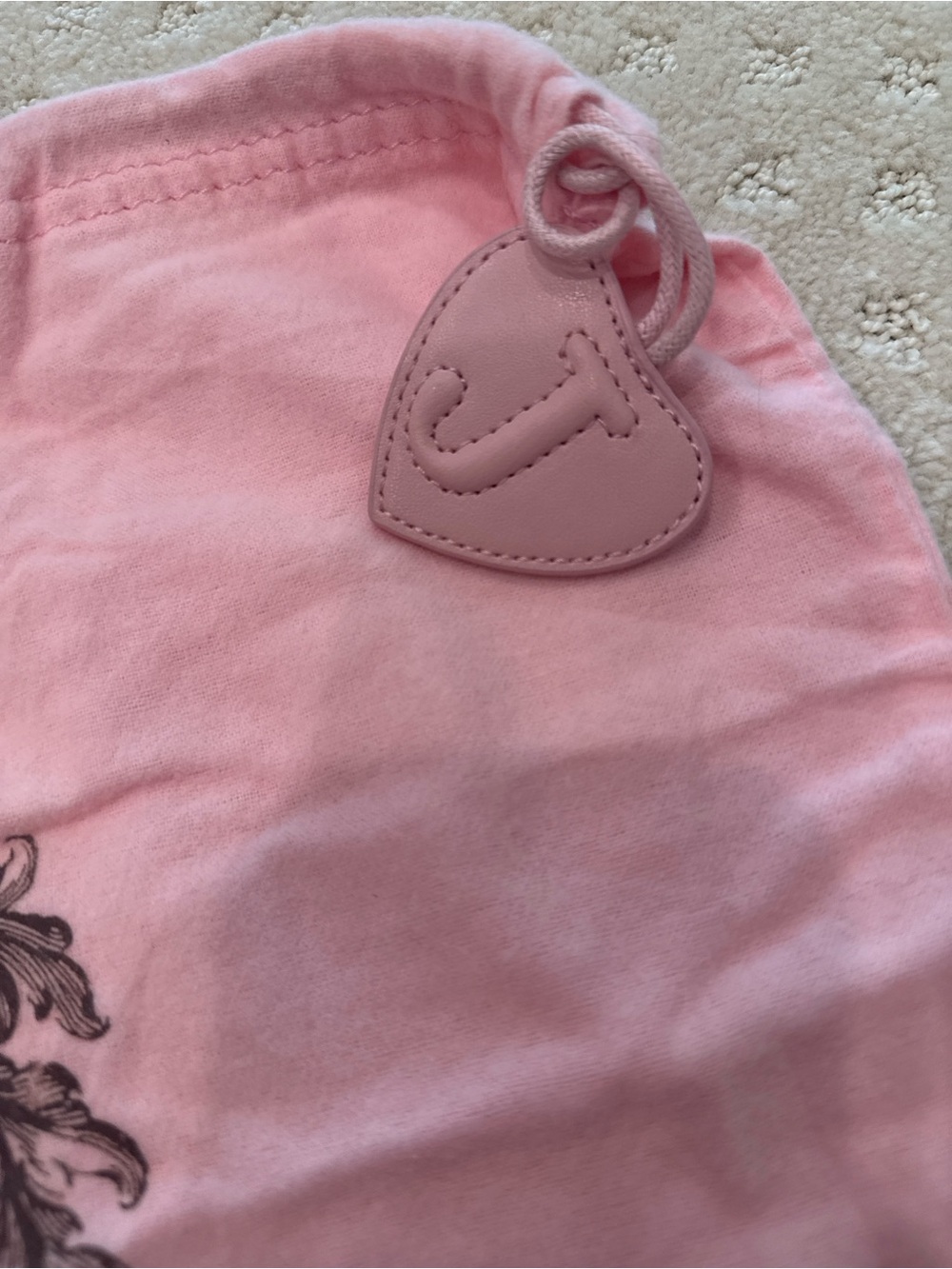 Vintage Juicy Couture Pink Velour Dust Bag Fairy Tale Graphic Heart Drawstring - Picture 3 of 4